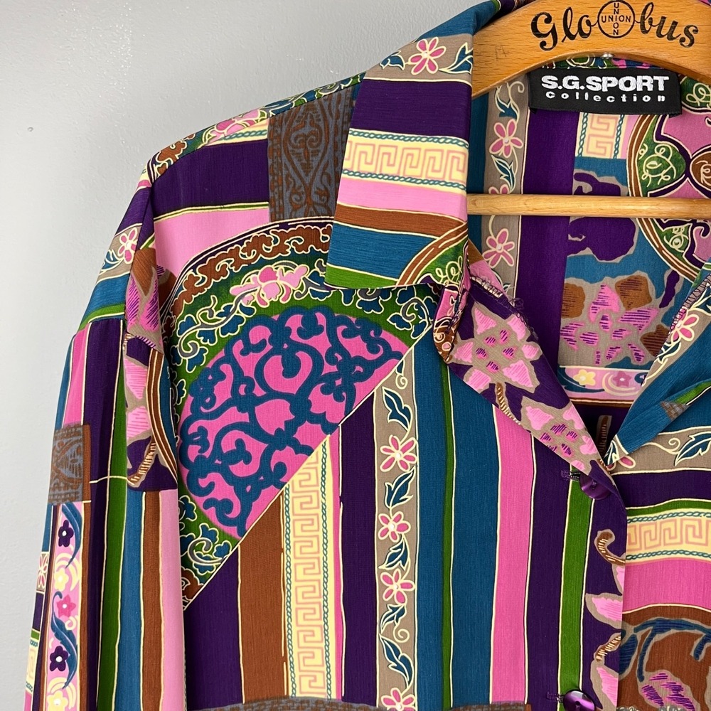 Vintage S.G. Sport Collection Shirt Top Blouse Womens L/XL? Patchwork Print Bold - Picture 3 of 7
